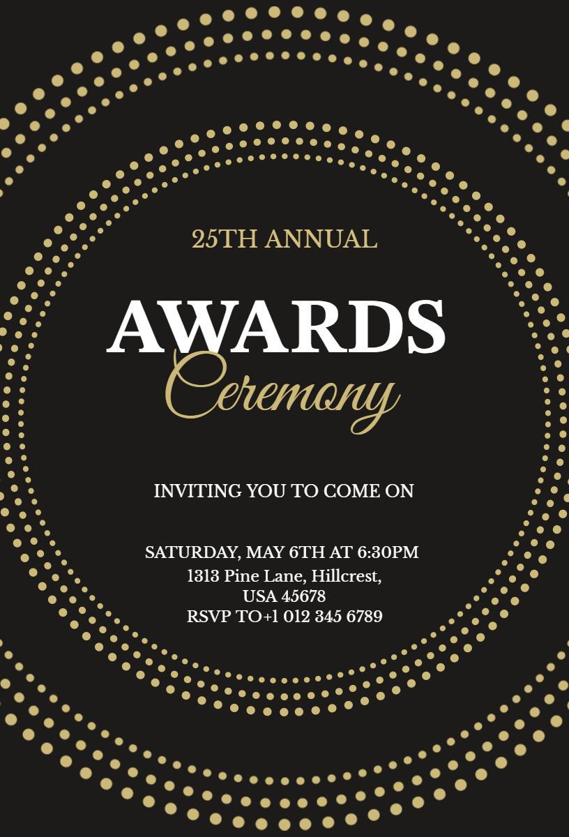 Elegant Gold Polka Dot 25th Annual Awards Ceremony Invitation Template