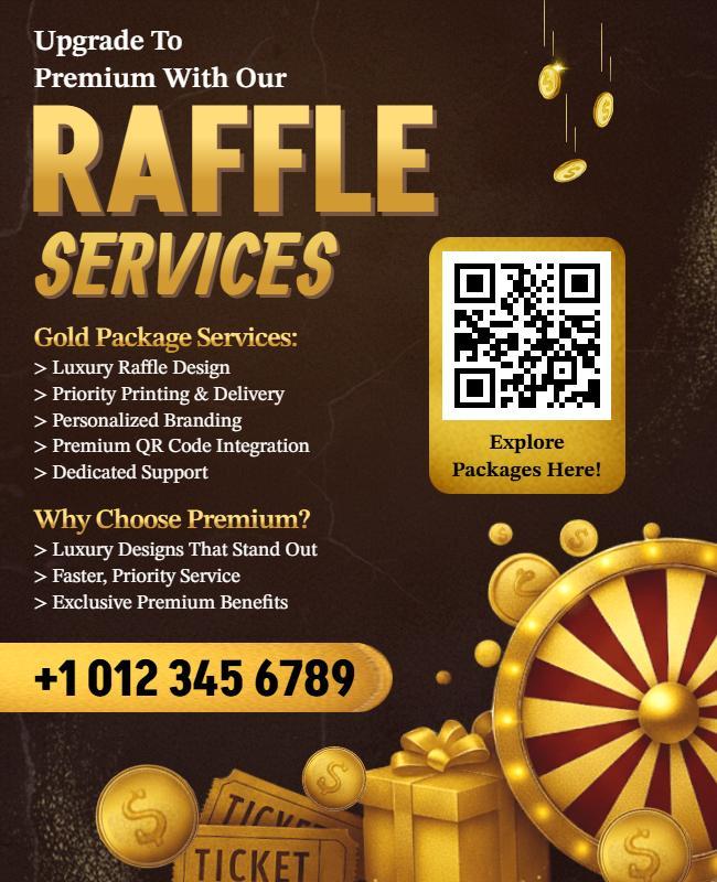 Elegant Gold Premium Raffle Services Flyer Template