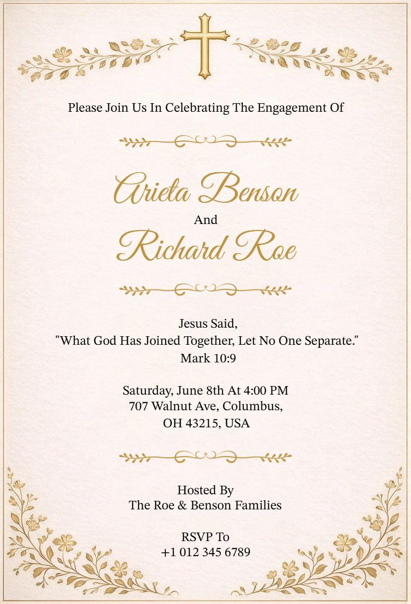 Elegant Gold Religious Engagement Celebration Invitation Template