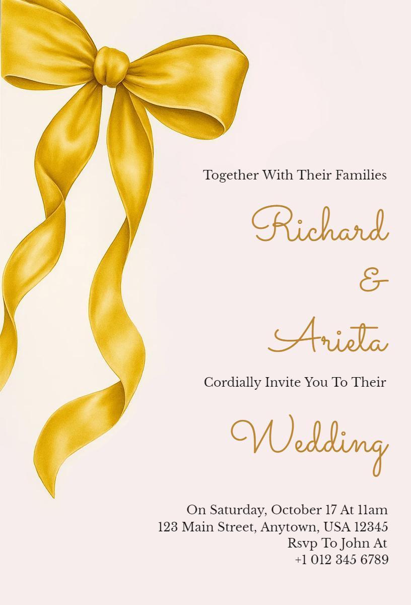 Elegant Gold Ribbon Wedding Celebration Invitation Template