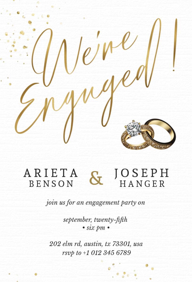Elegant Gold Ring Theme Engagement Celebration Invitation Template