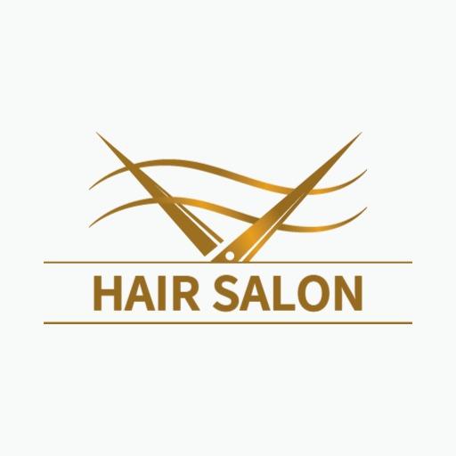 Elegant Gold Scissors and Hair Waves Representing Salon Logo Template