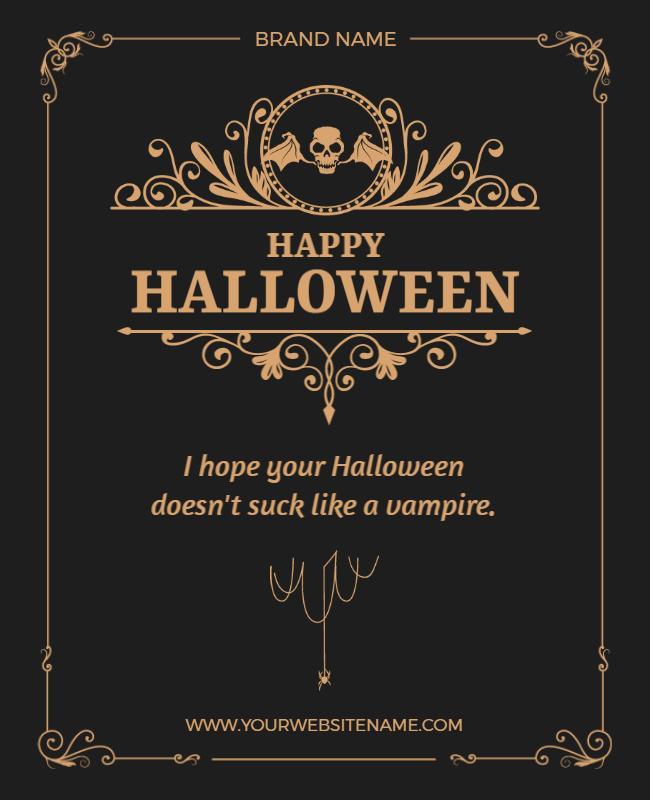 Elegant Gold Skeleton-Themed Halloween Greeting Poster Template