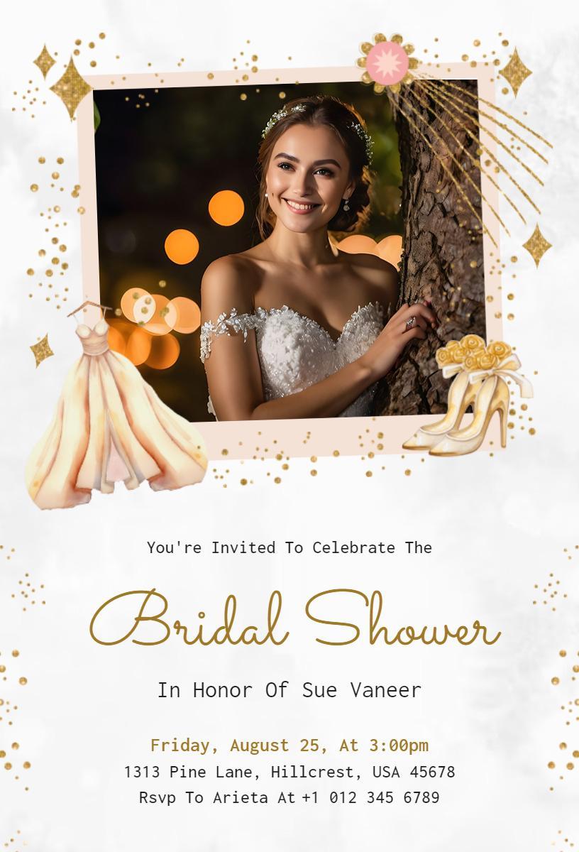 Elegant Gold Sparkle Bridal Shower Celebration Invitation Template