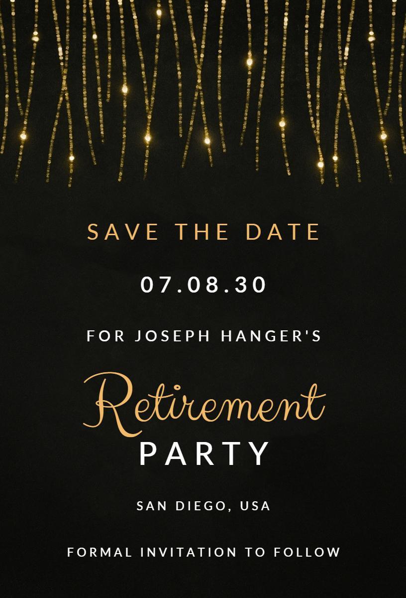 Elegant Gold Sparkle Retirement Party Invitation Template