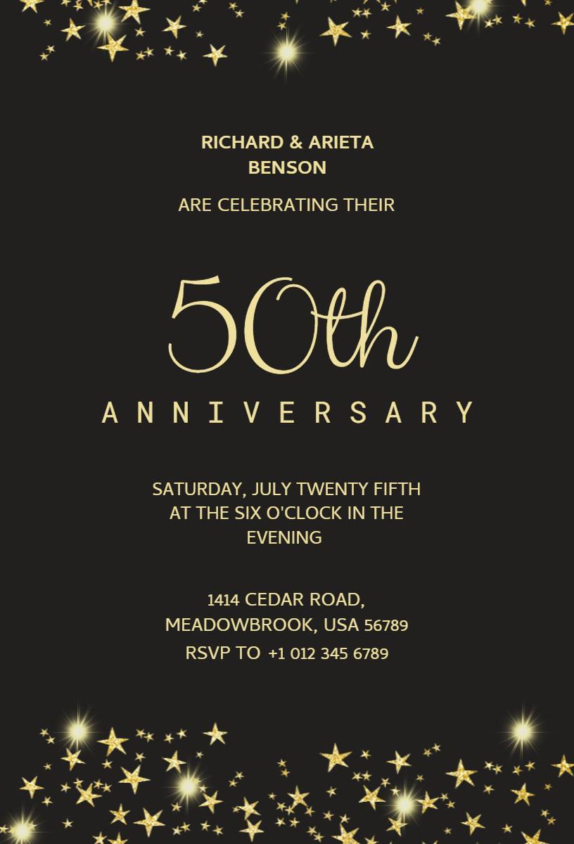 Elegant Gold Starry 50th Anniversary Celebration Invitation Template