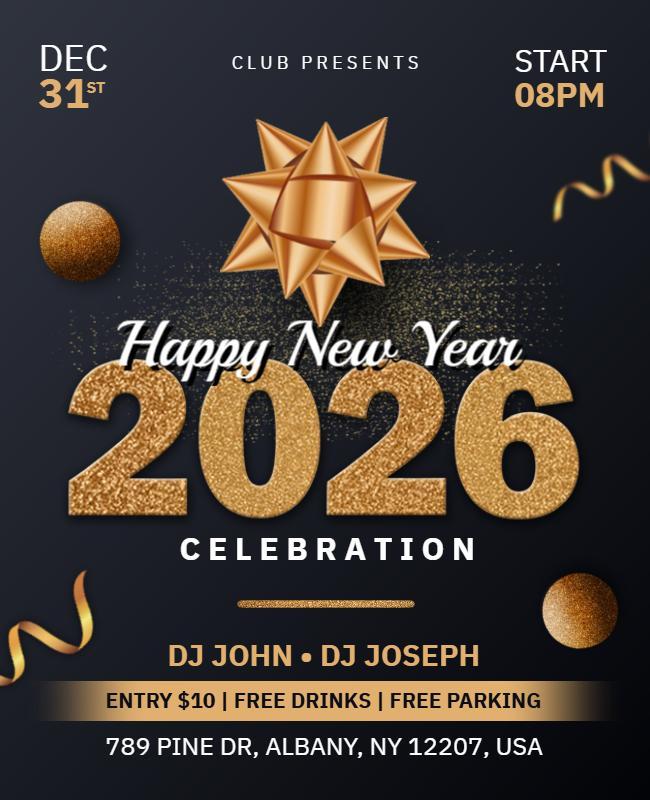 Elegant Gold Starry New Year Celebration Event Flyer Template