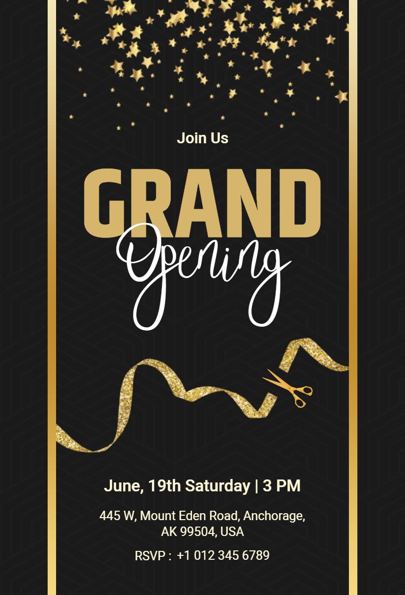 Elegant Gold Starry Night Grand Opening Invitation Template