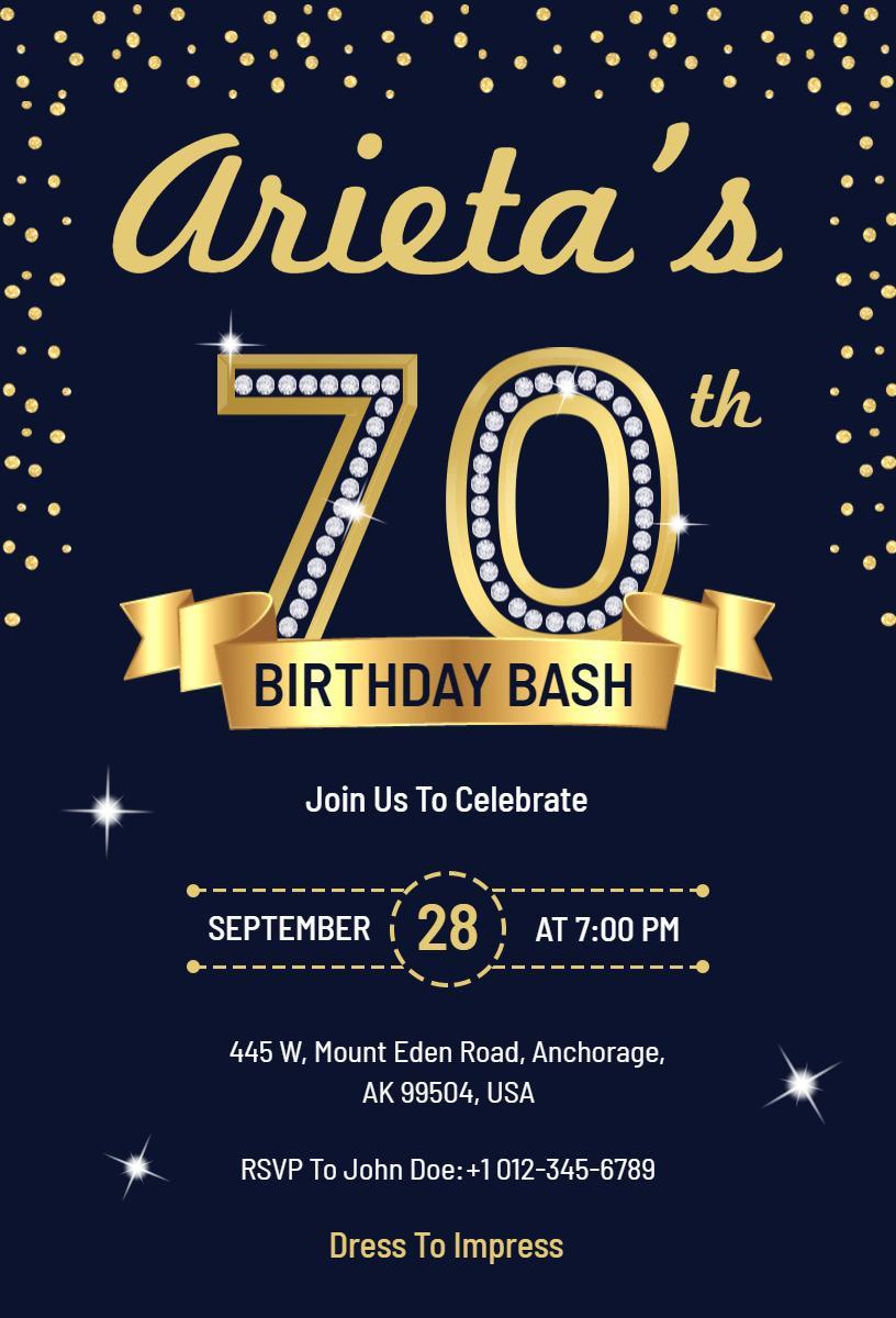 Elegant Gold Stars 70th Birthday Celebration Invitation Template