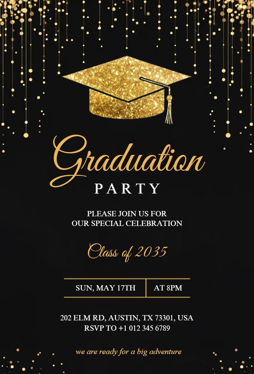 Elegant Gold Theme Graduation Celebration Invitation Template