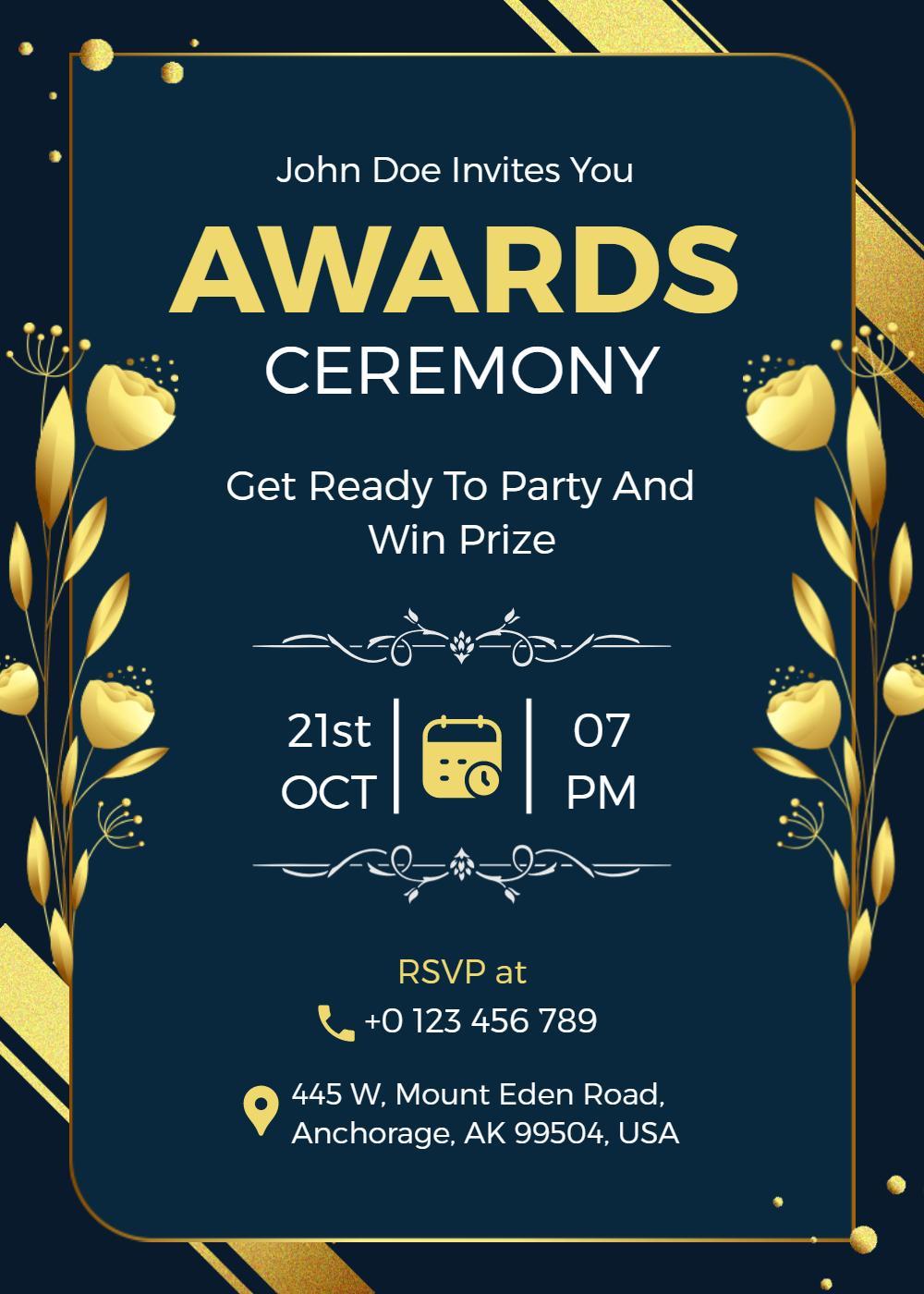 Elegant Gold Themed Awards Ceremony Invitation Template