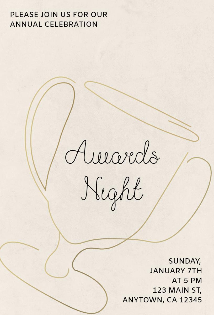 Elegant Gold Trophy Annual Awards Night Invitation Template