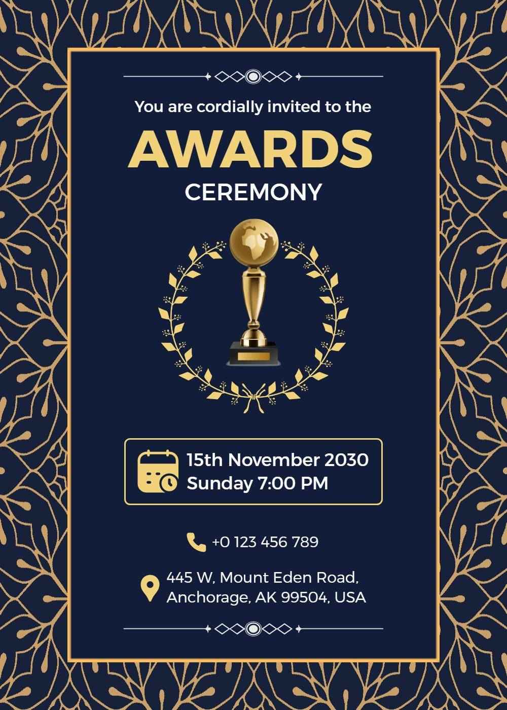 Elegant Gold Trophy Awards Ceremony Celebration Invitation Template