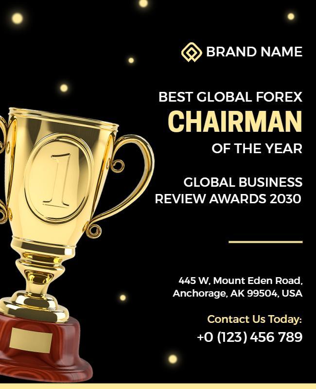 Elegant Gold Trophy Recognition Award Ceremony Poster Template