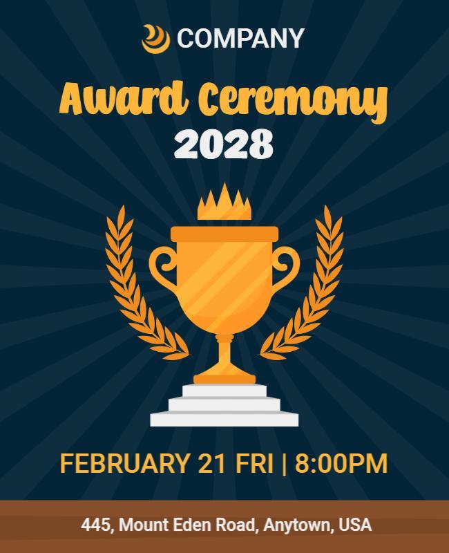 Elegant Gold Trophy Theme Award Ceremony Celebration Poster Template