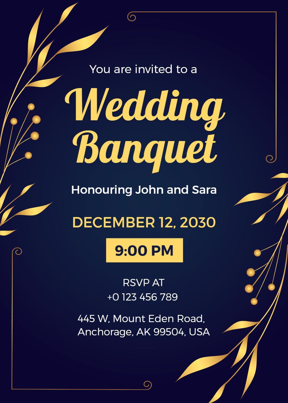 Elegant Gold Wedding Banquet Celebration Invitation Template