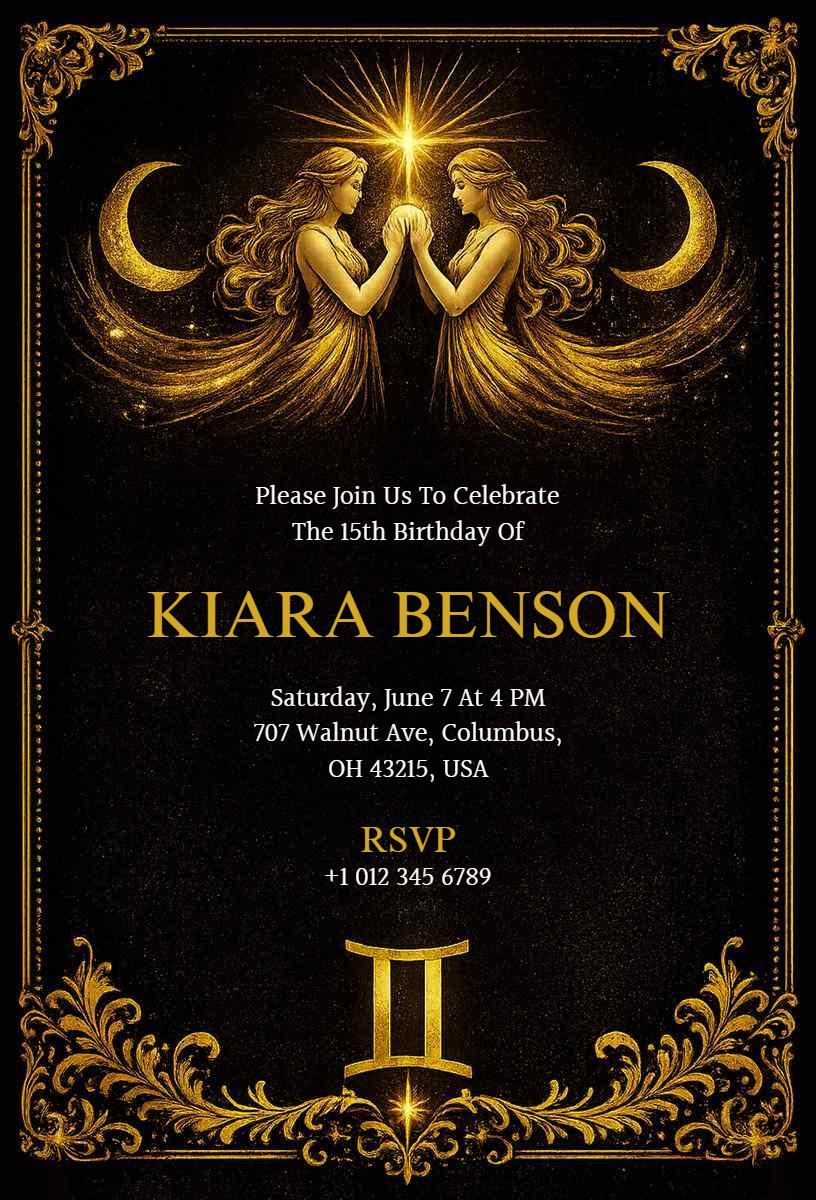 Elegant Golden 15th Birthday Celebration Invitation Template