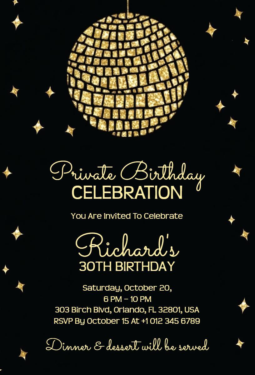 Elegant Golden 30th Birthday Celebration Invitation Template