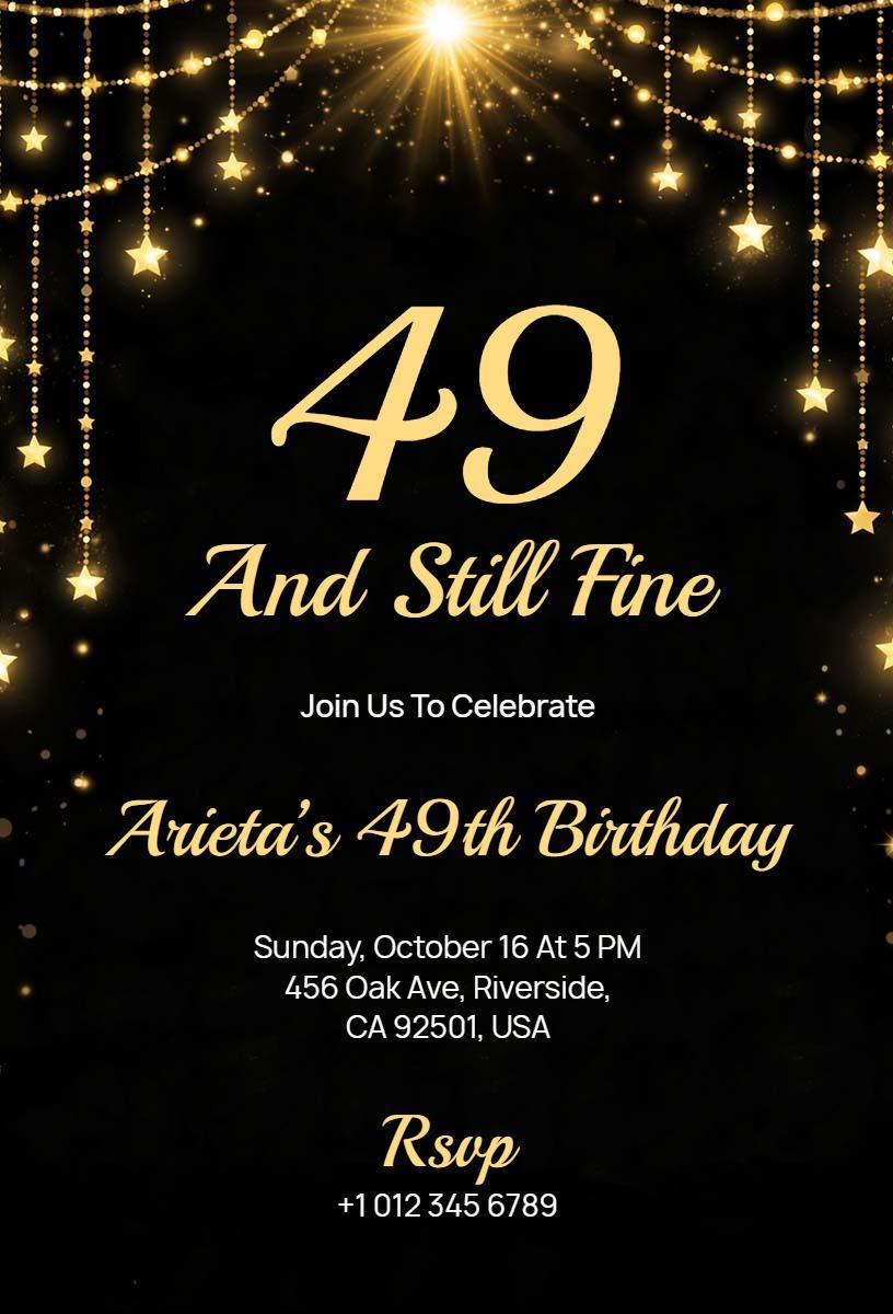 Elegant Golden 49th Birthday Celebration Invitation Template