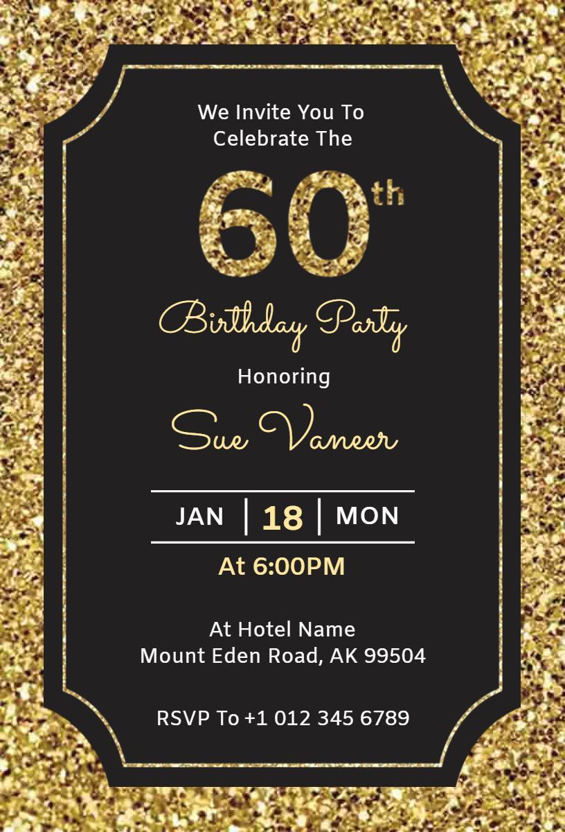 Elegant Golden 60th Birthday Celebration Invitation Template