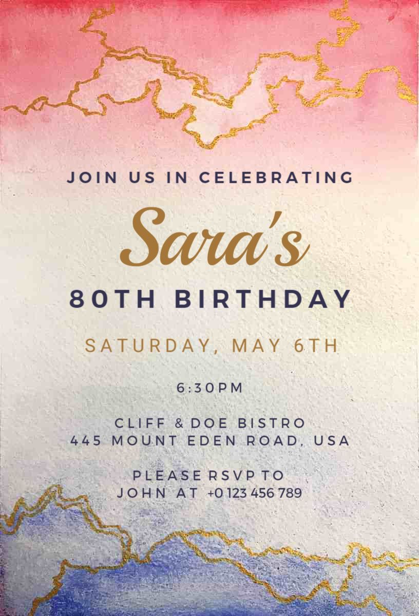 Elegant Golden 80th Birthday Celebration Invitation Template