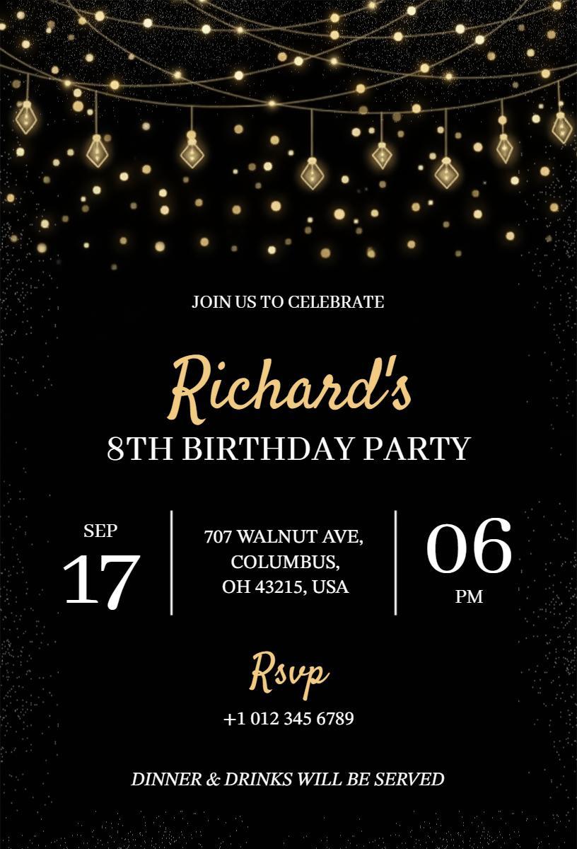 Elegant Golden 8th Birthday Celebration Invitation Template