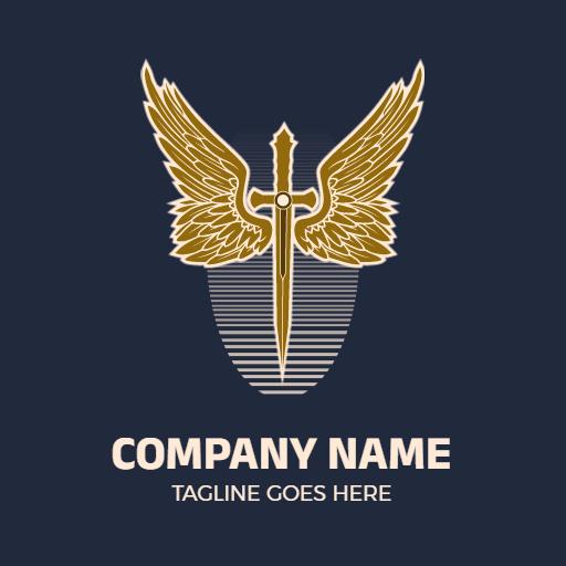 Elegant Golden Angel Wings and Sword Design Logo Template