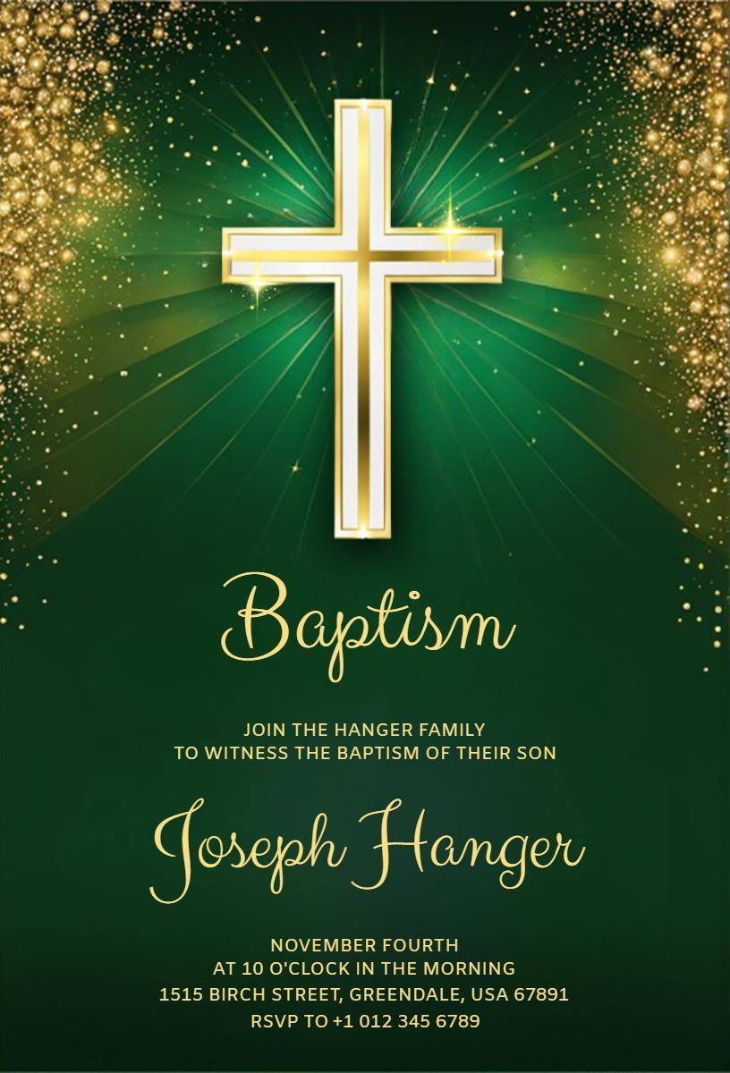Elegant Golden Cross Baptism Celebration Invitation Template