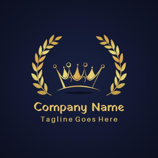 Elegant Golden Crown Surrounded by Laurel Wreath Logo Template