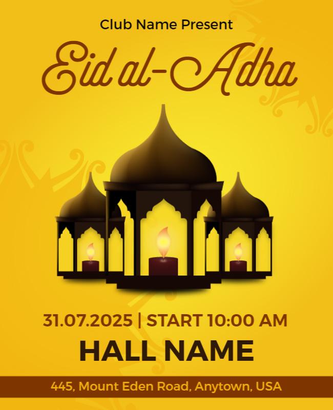 Elegant Golden Eid al-Adha Celebration Lanterns Flyer Template