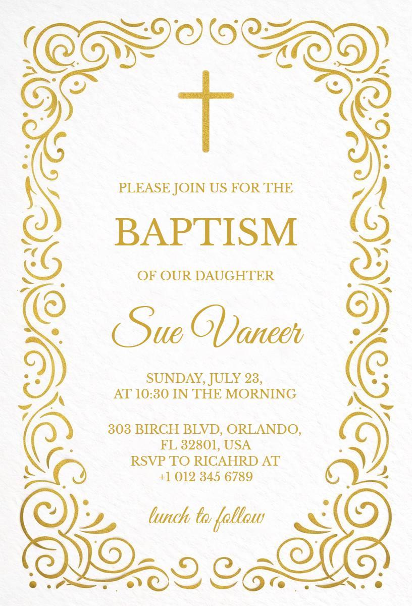 Elegant Golden Floral Baptism Celebration Invitation Template