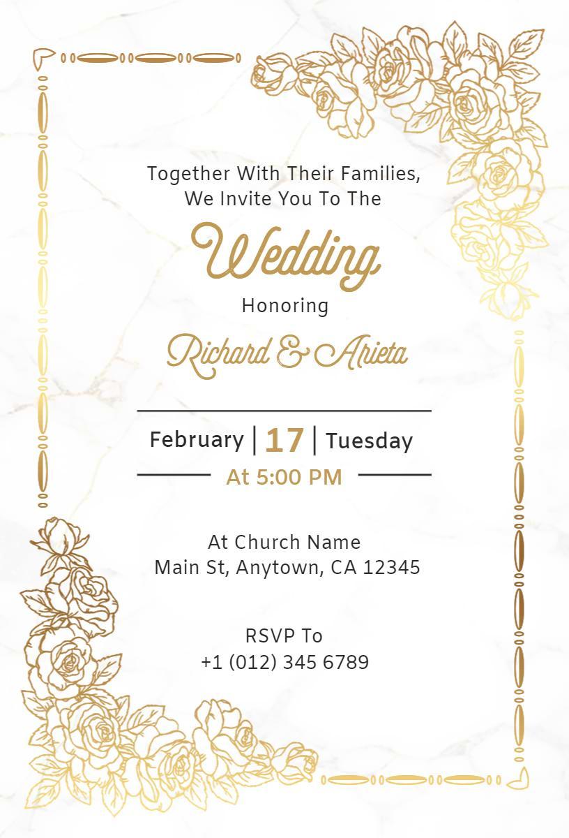 Elegant Golden Floral Wedding Ceremony Invitation Template