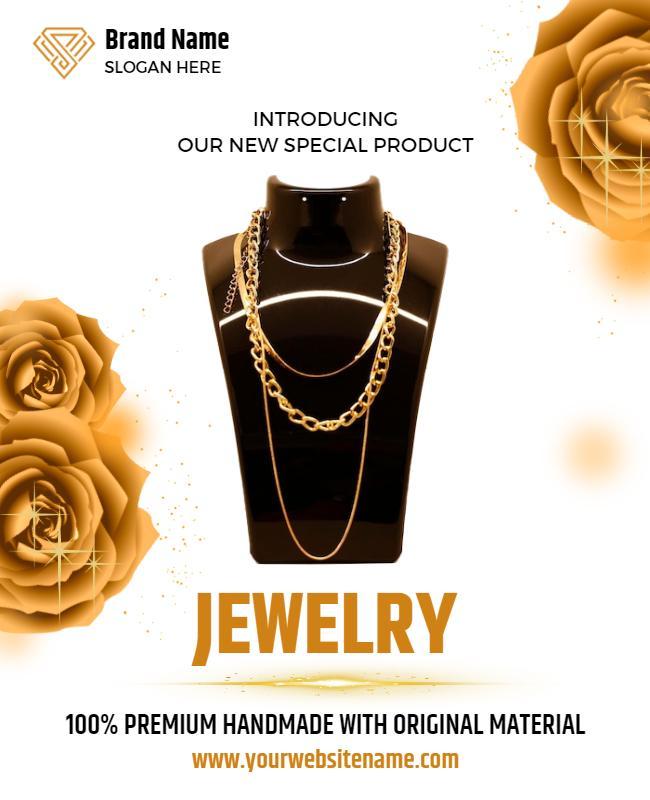 Elegant Golden Jewelry Showcase with Roses Poster Template
