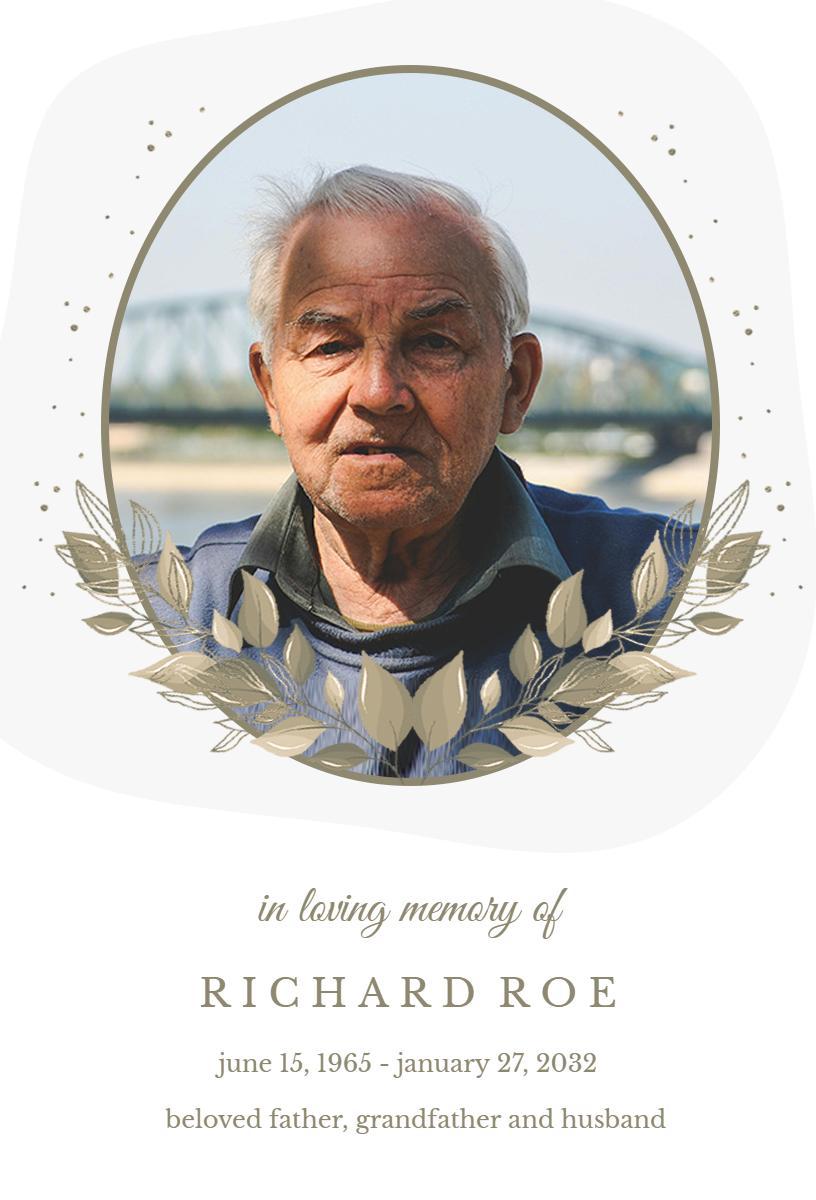 Elegant Golden Leaf Memorial Tribute Funeral Invitation Template