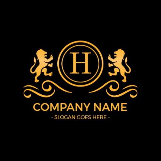 Elegant Golden Lions and Initial Design Representing Luxury Logo Template