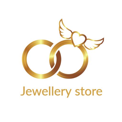 Elegant Golden Rings with Wings Representing Jewelry Logo Template