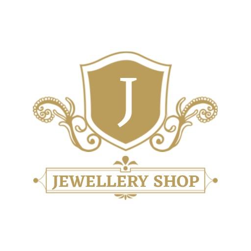 Elegant Golden Shield with Flourished Details Jewelry Logo Template