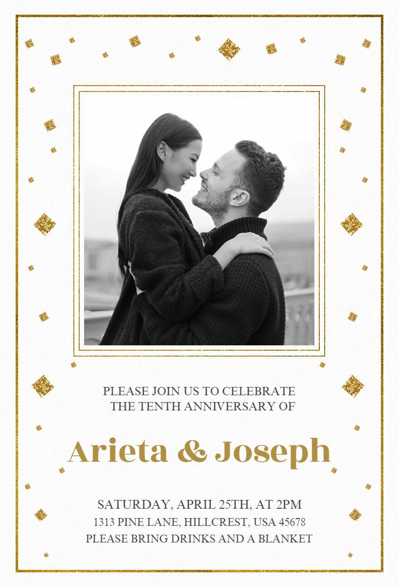 Elegant Golden Tenth Anniversary Celebration Invitation Template