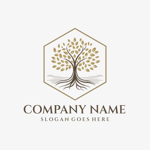 Elegant Golden Tree Illustration Showcasing Environment Logo Template