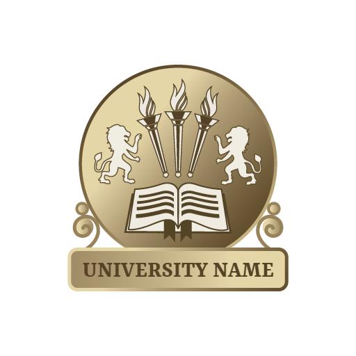 Elegant Golden University Badge Featuring Open Book and Lions Logo Template