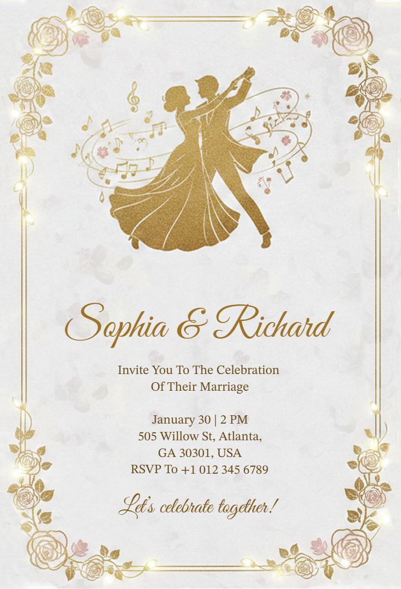 Elegant Golden Wedding Celebration Dance Invitation Template