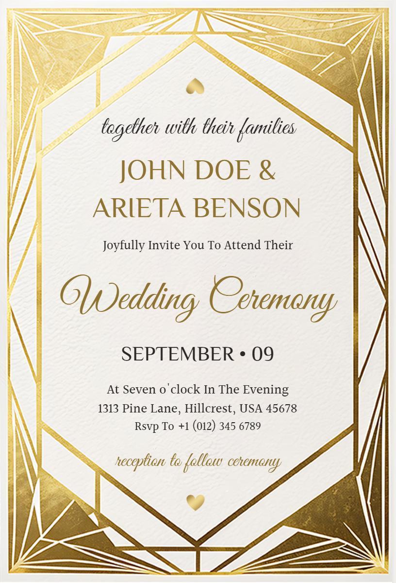 Elegant Golden Wedding Ceremony Celebration Invitation Template