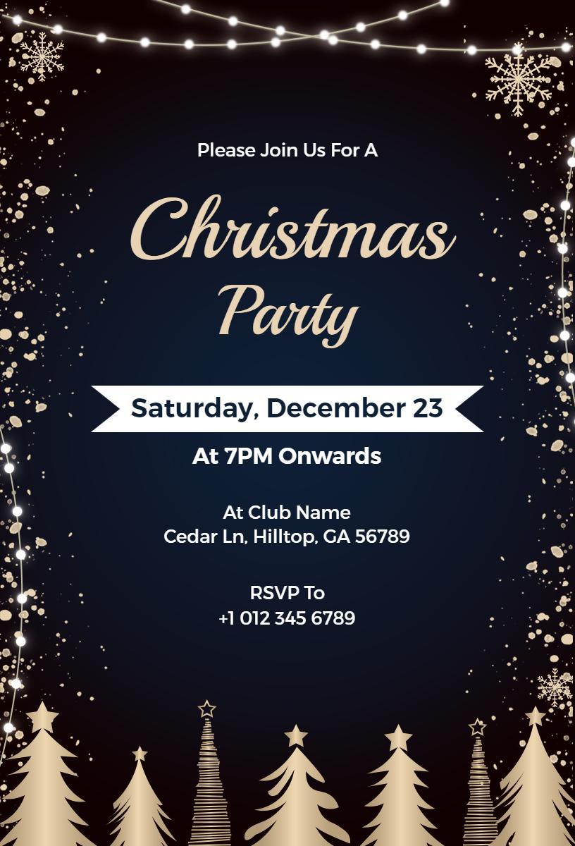 Elegant Golden Winter Wonderland Christmas Party Invitation Template