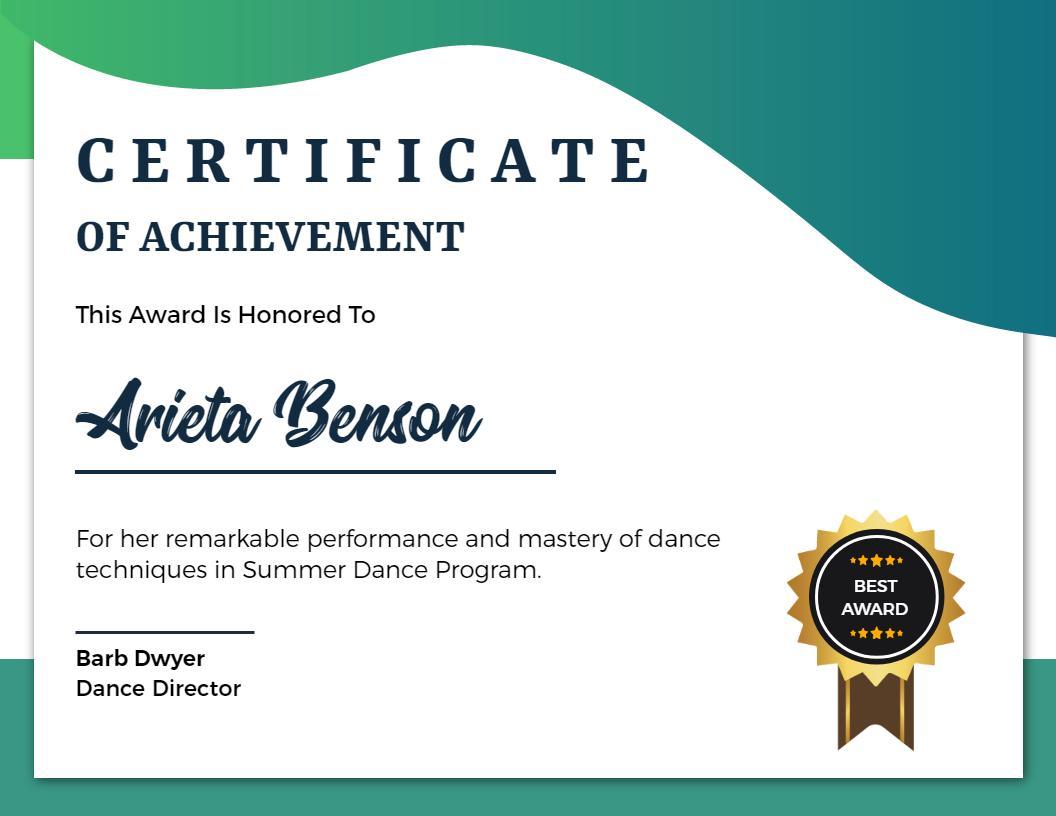 Elegant Gradient Design for Dance Achievement Certificate Template