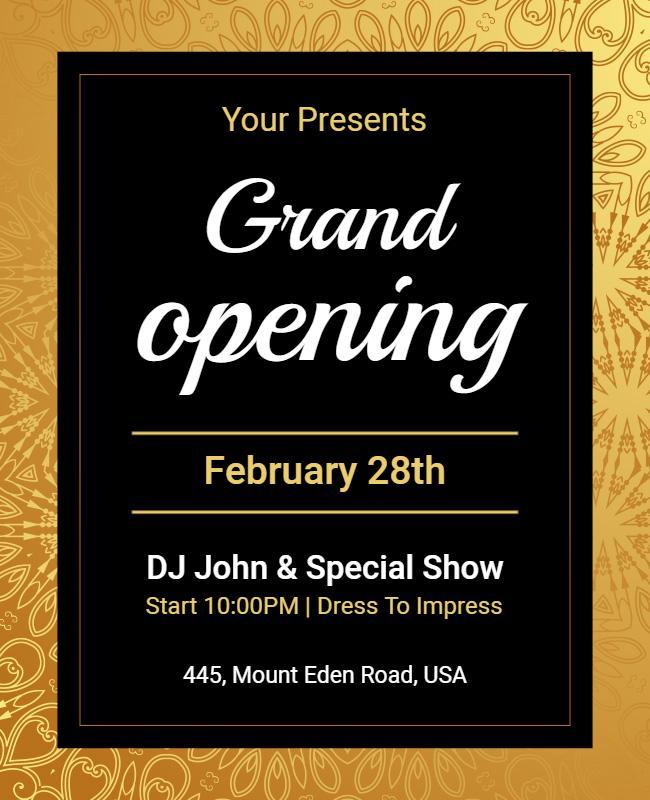 Elegant Gold Grand Opening Invitation Night Club Flyer Template