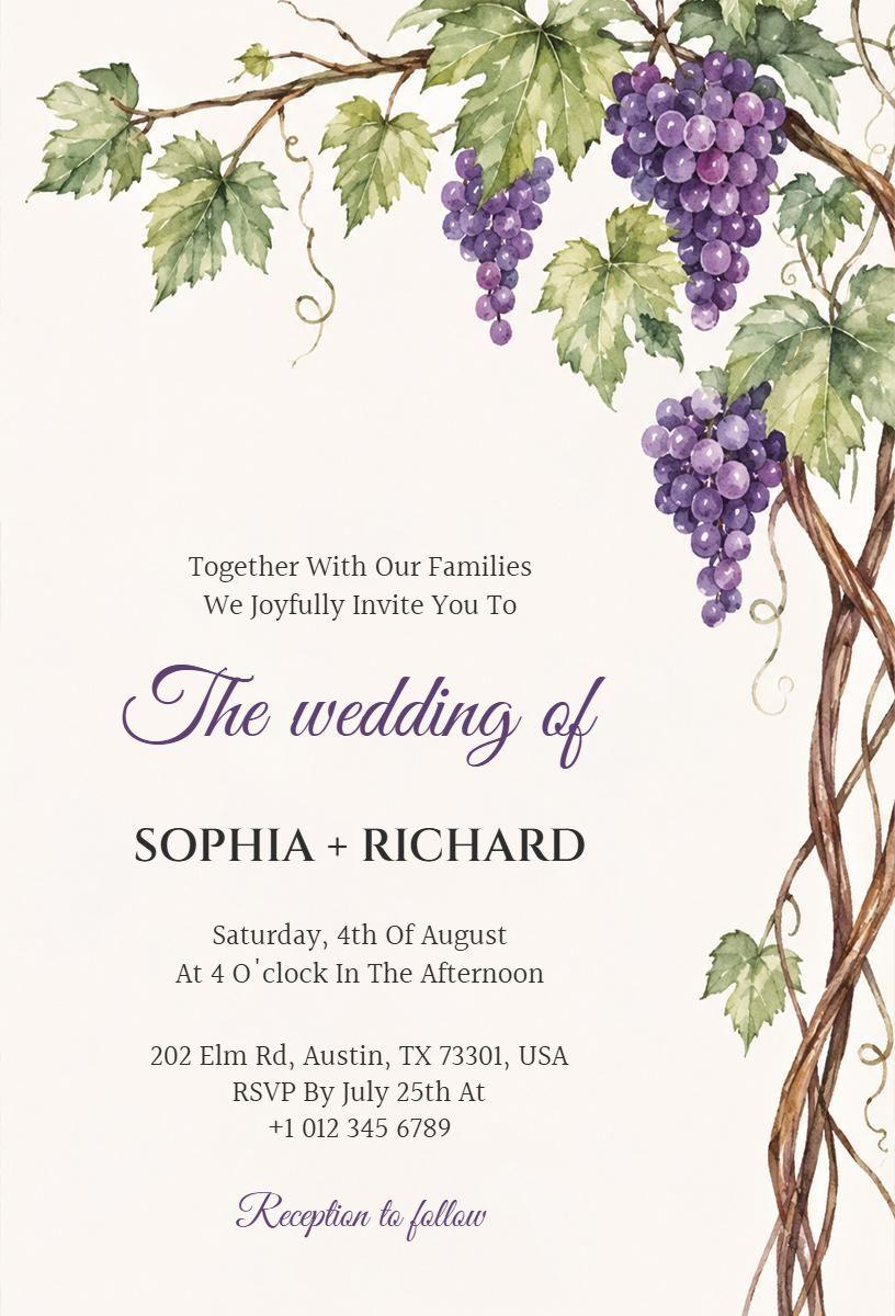 Elegant Grape Vine Rustic Wedding Celebration Invitation Template
