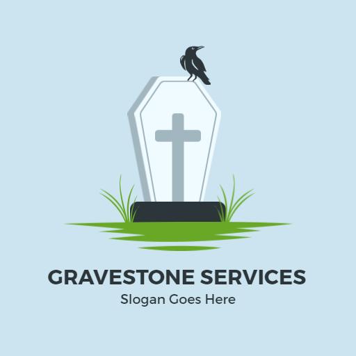 Elegant Gravestone Surrounded by Grass for Memorial Services Logo Template