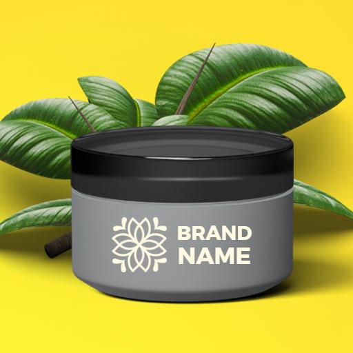 Elegant Gray Jar Design Complemented by Green Leaves Mockup Logo Template