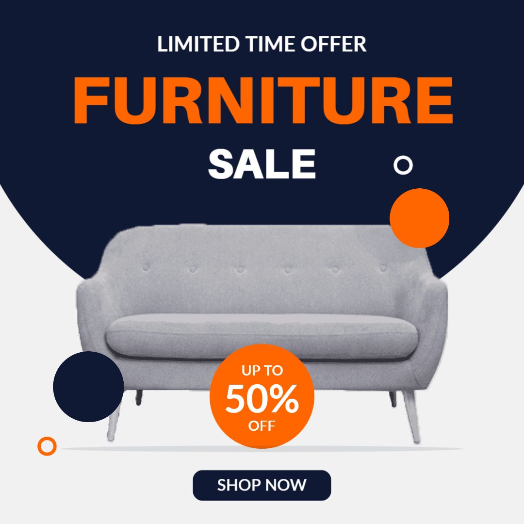 Elegant Gray Sofa with Limited Time Furniture Sale Ad Template