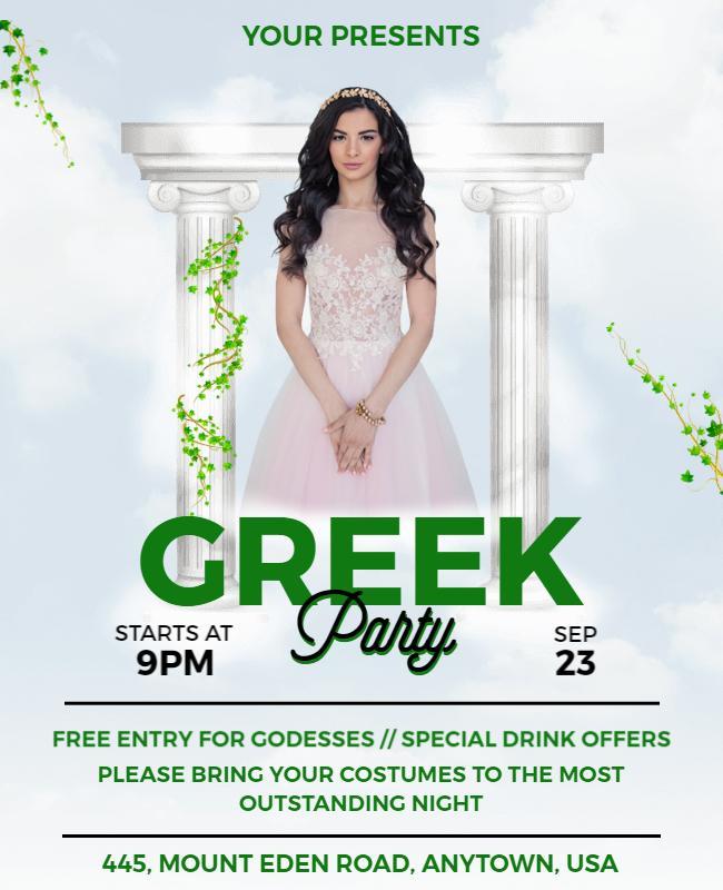 Elegant Greek Themed Costume Party Flyer Template